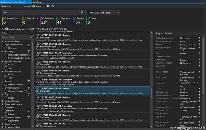 Application Insights integration in Visual Studio - Microsoft Playground