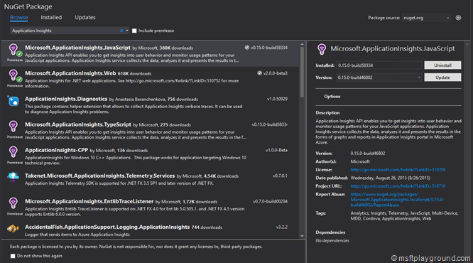 Application Insights Nuget Package