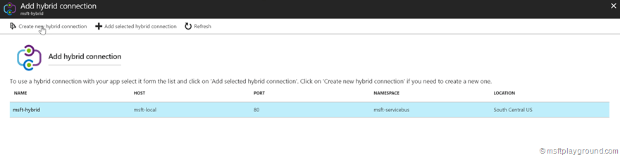 Add selected hybrid connection