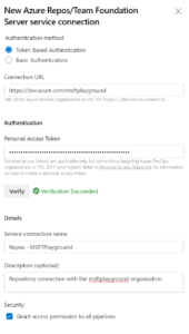 New Azure Repo/Team Foundation Server service connection