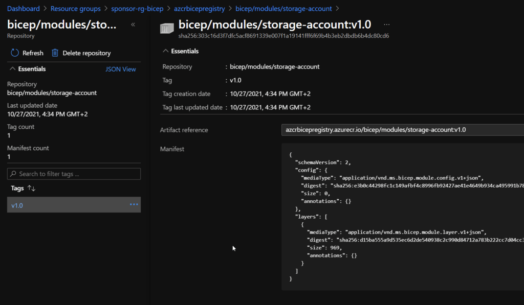 Module within a Azure Container Registry