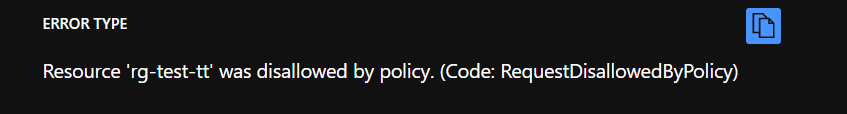 Error when creating resource group that does not comply with Azure Policy