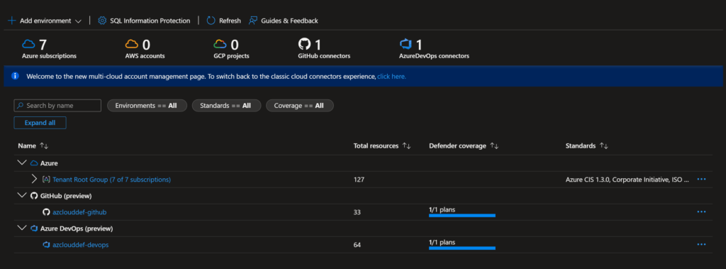 Defender for Cloud Environment settings