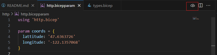 Bicep Deployment Pane Button